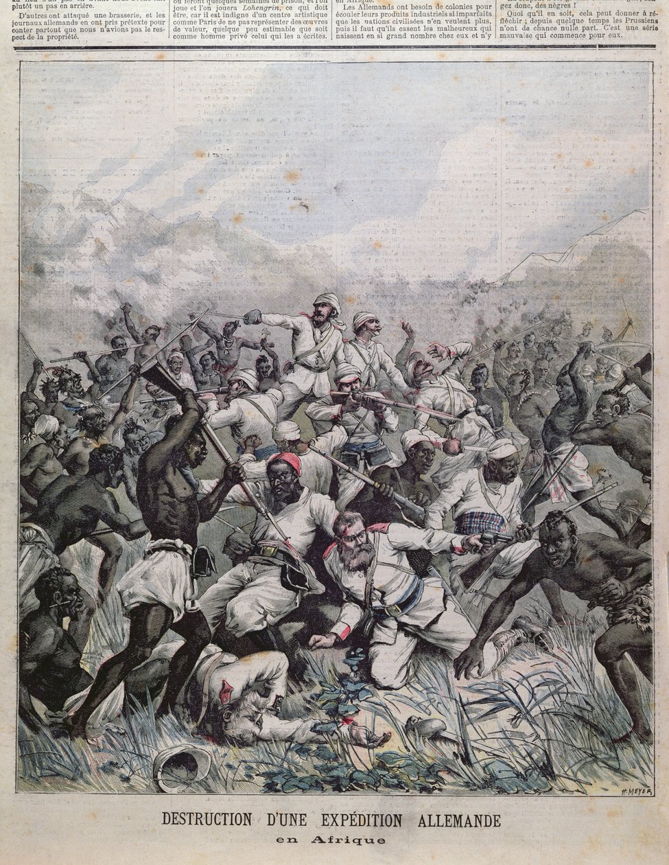 Vernietiging van een Duitse expeditie in Afrika omslagillustratie uit Le Petit Journal, 1891 door French School