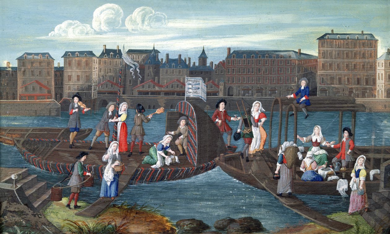 Viswinkel en wasboot aan de Quai de la Mégisserie, ca. 1670 door French School