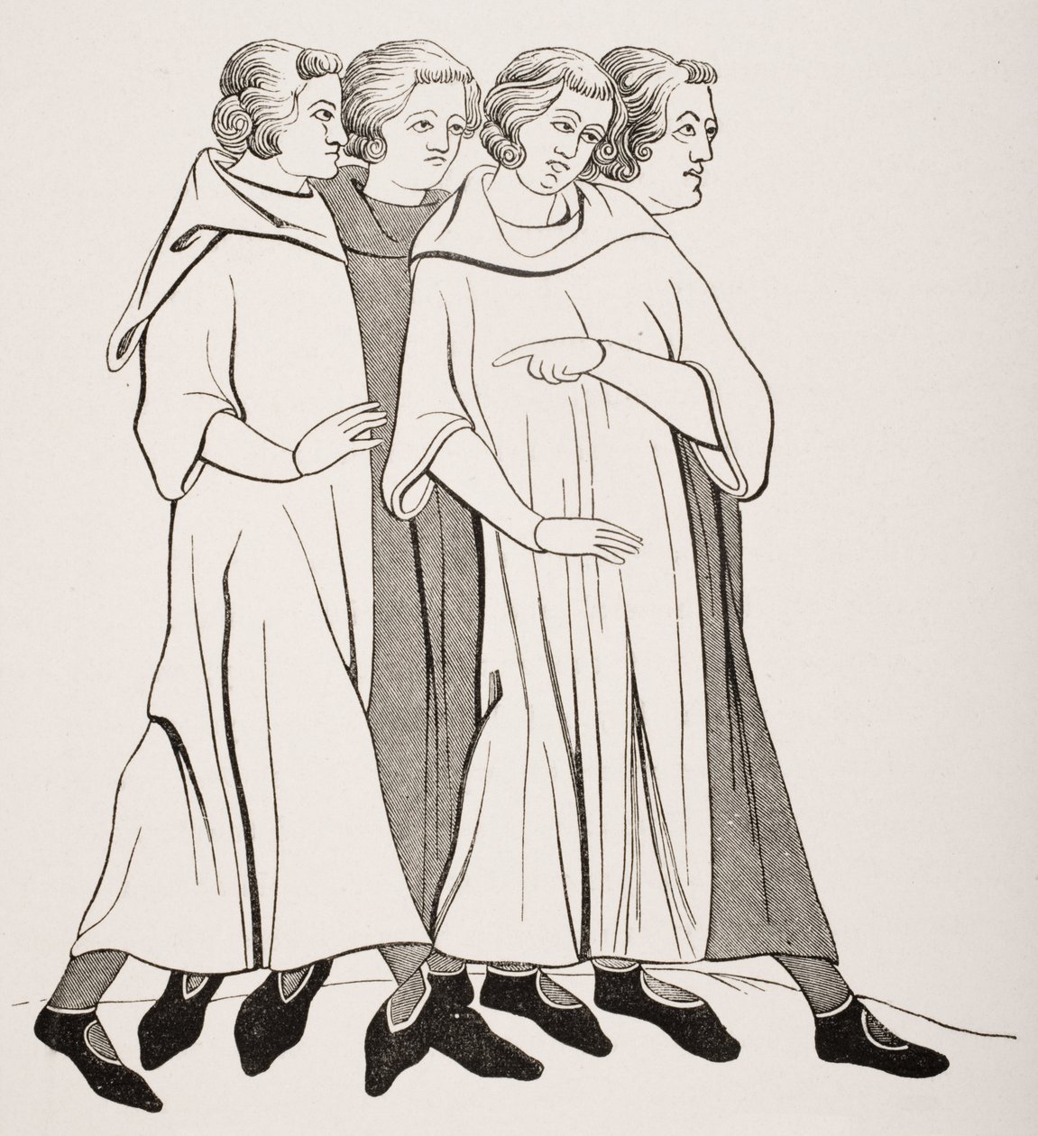 Groep van Burgers, naar een miniatuur in een 13e-eeuws manuscript, uit 
