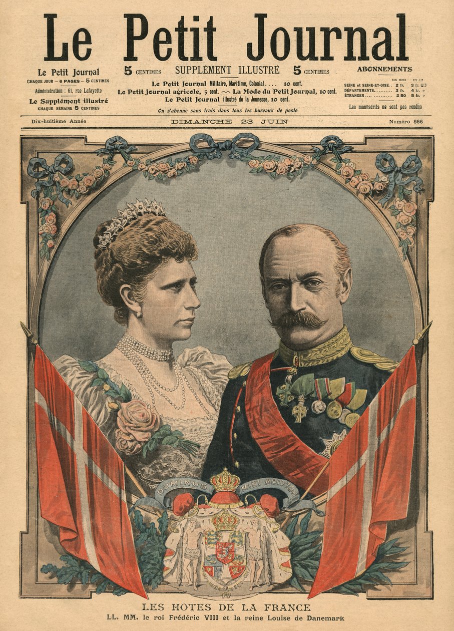Gasten van Frankrijk, Koning Frederik VIII (1843-1912) en Koningin Louise (1851-1926) van Denemarken, illustratie uit 