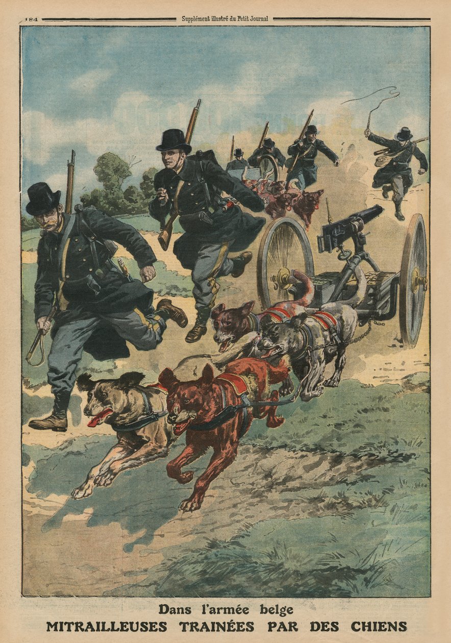 In het Belgische leger, machinegeweren getrokken door honden, voorpagina illustratie uit 