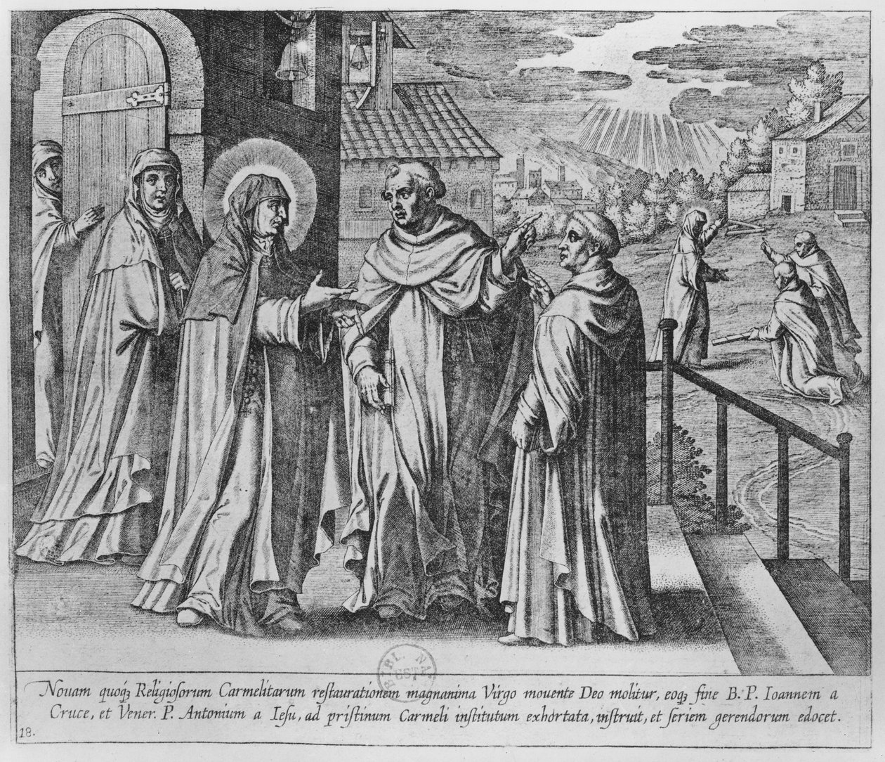 Ontmoeting tussen St. Johannes van het Kruis en St. Teresa van Avila door French School
