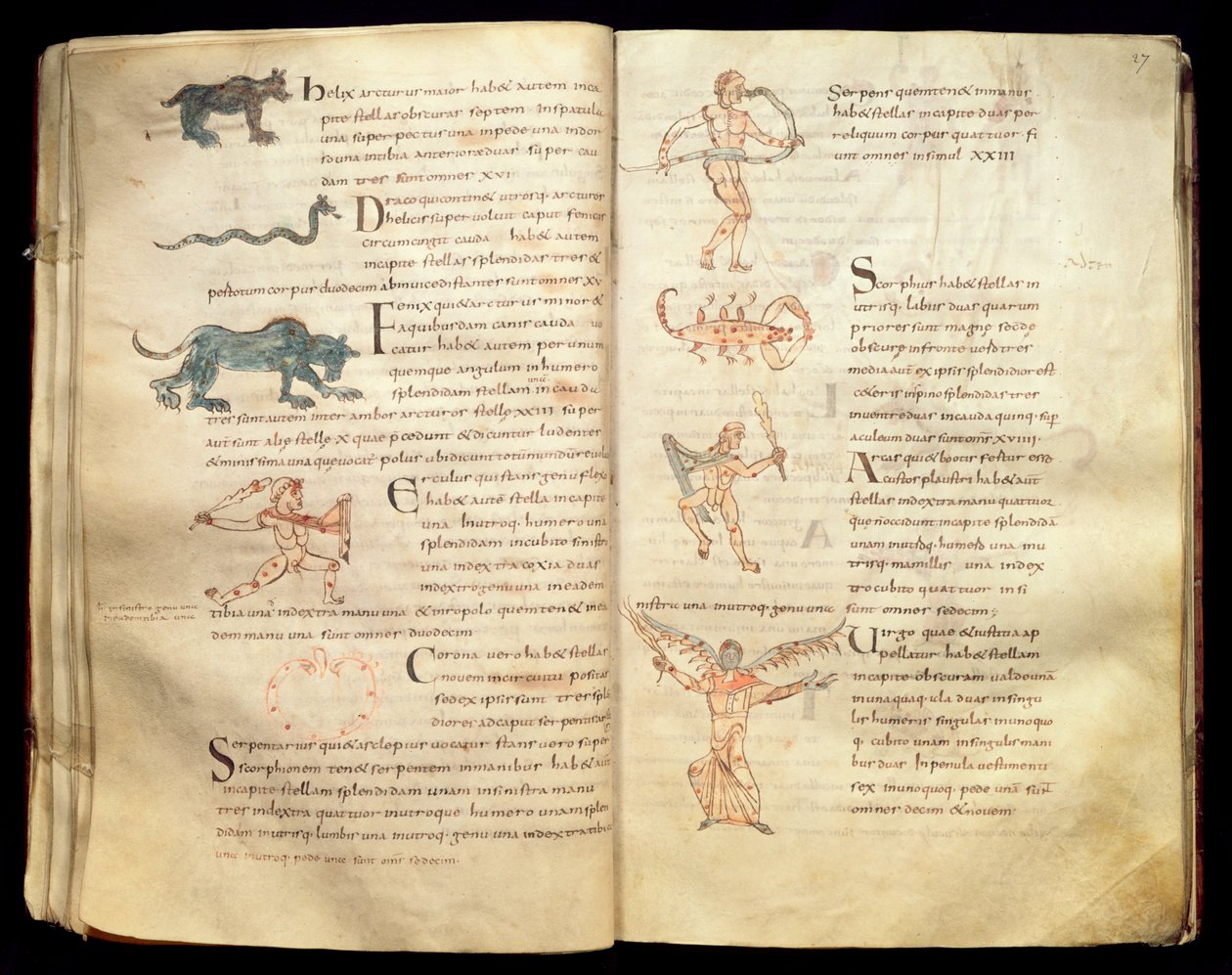 Ms 422 Fol.26v en 27r Pad van de maan door de sterrenbeelden, uit 