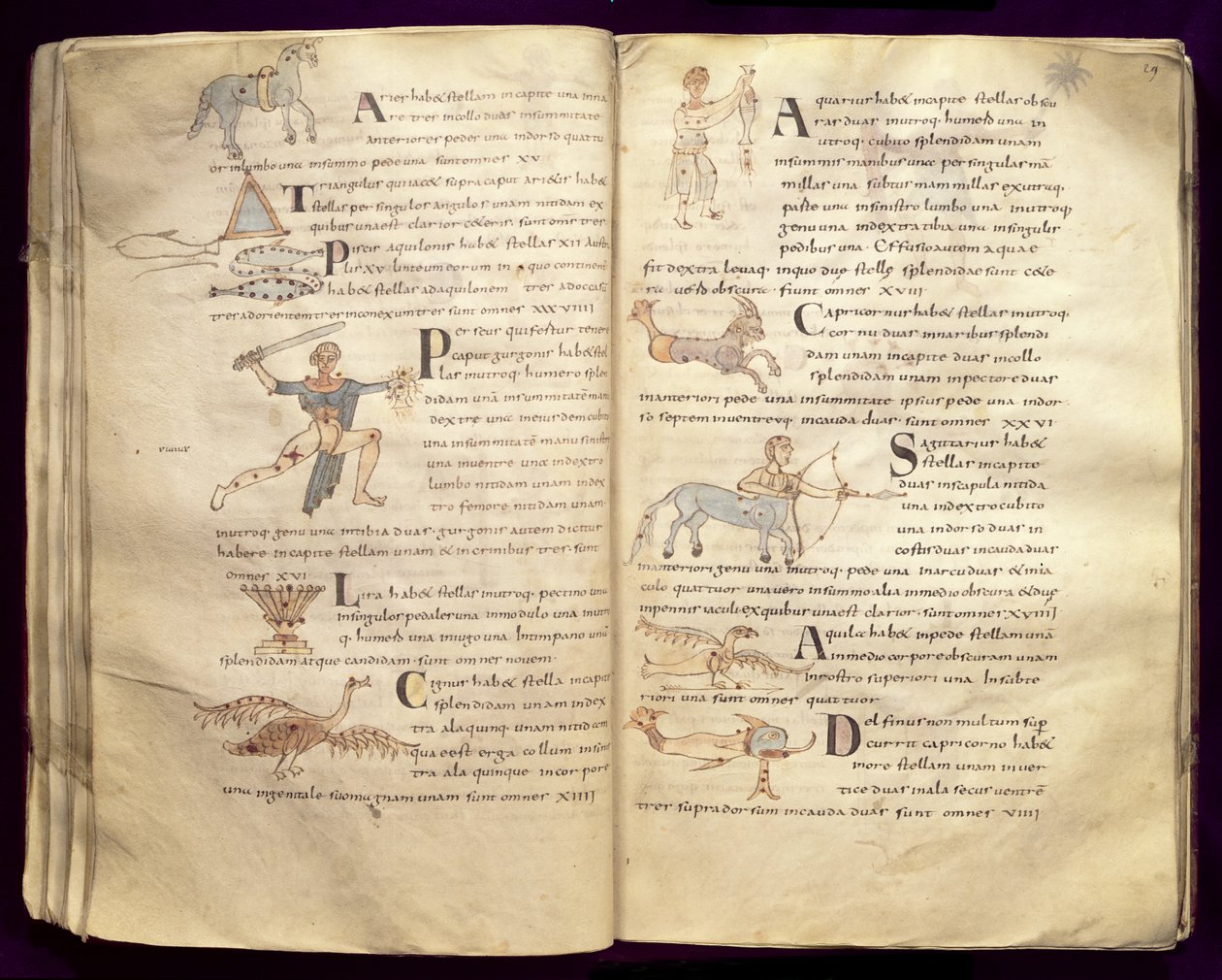 Ms 422 Fol.27v en 29v Pad van de maan door de sterrenbeelden, uit 