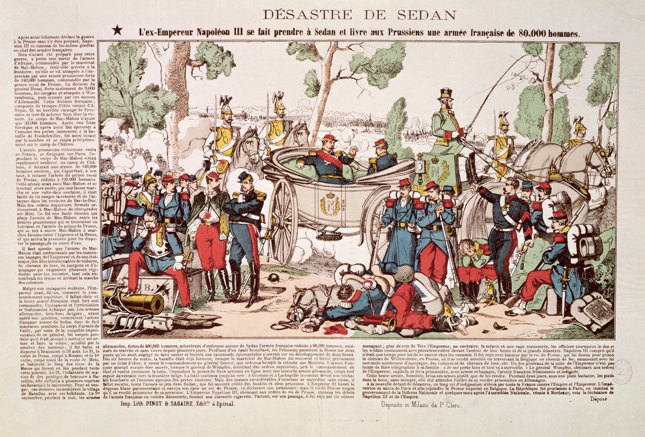 Napoleon III (1808-73) arriveert in Sedan en geeft 80.000 Franse soldaten over aan het Pruisische leger, 1 september 1870 door French School