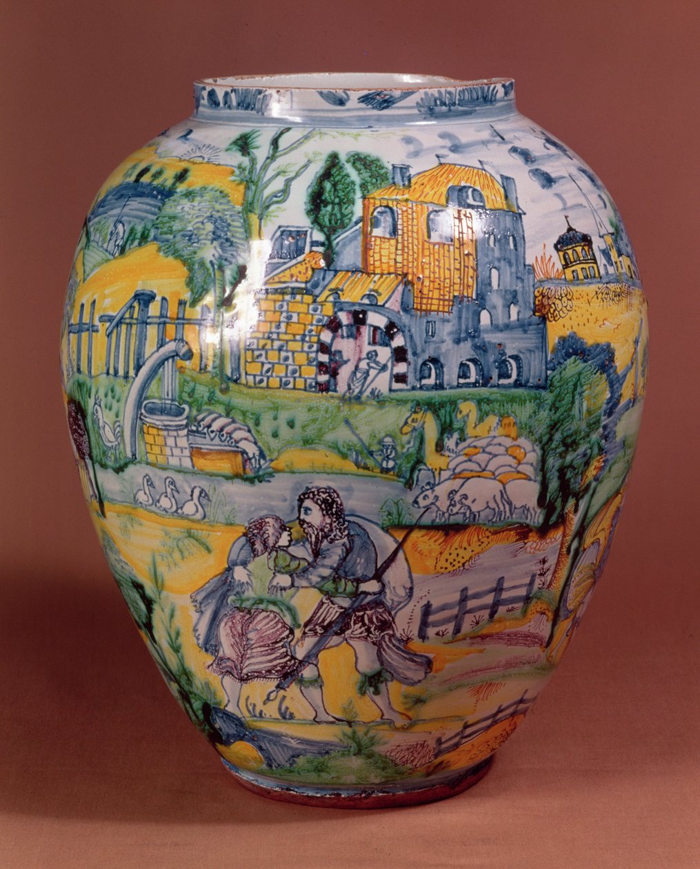 Nevers faience vaas beschilderd met scènes uit het Oude Testament (keramiek) door French School