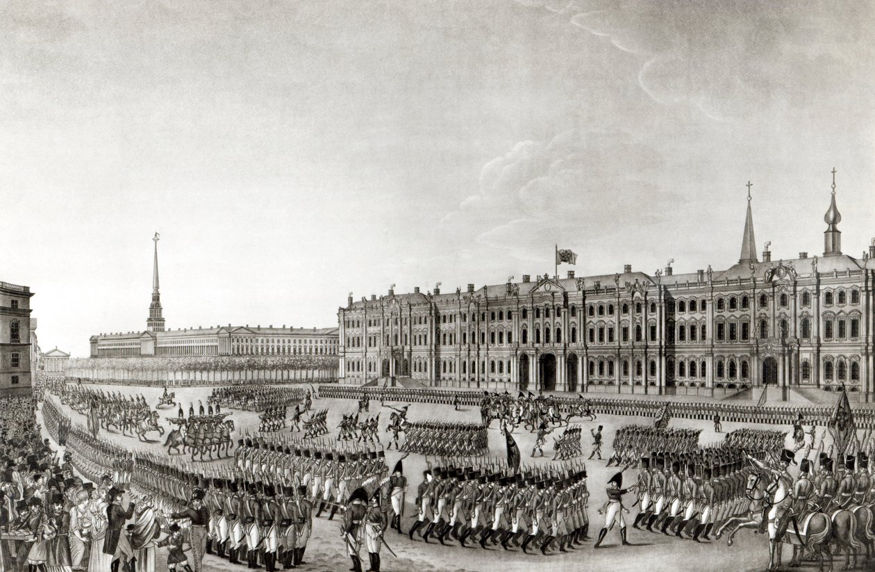Parade voor het keizerlijk paleis, Sint-Petersburg, 1812 door French School