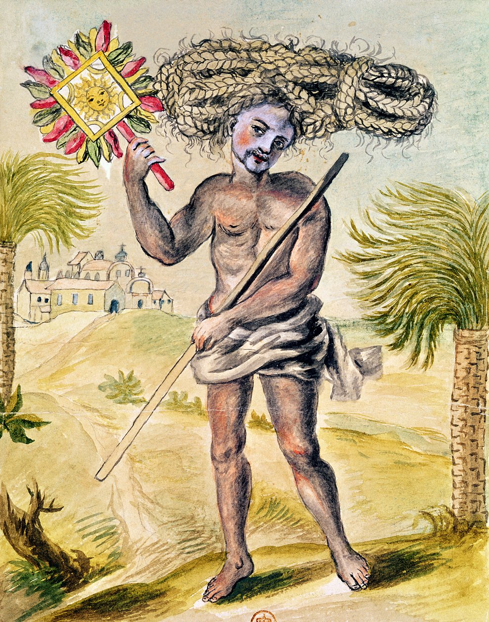 Boetvaardige man in India met gevlochten haar, uit 