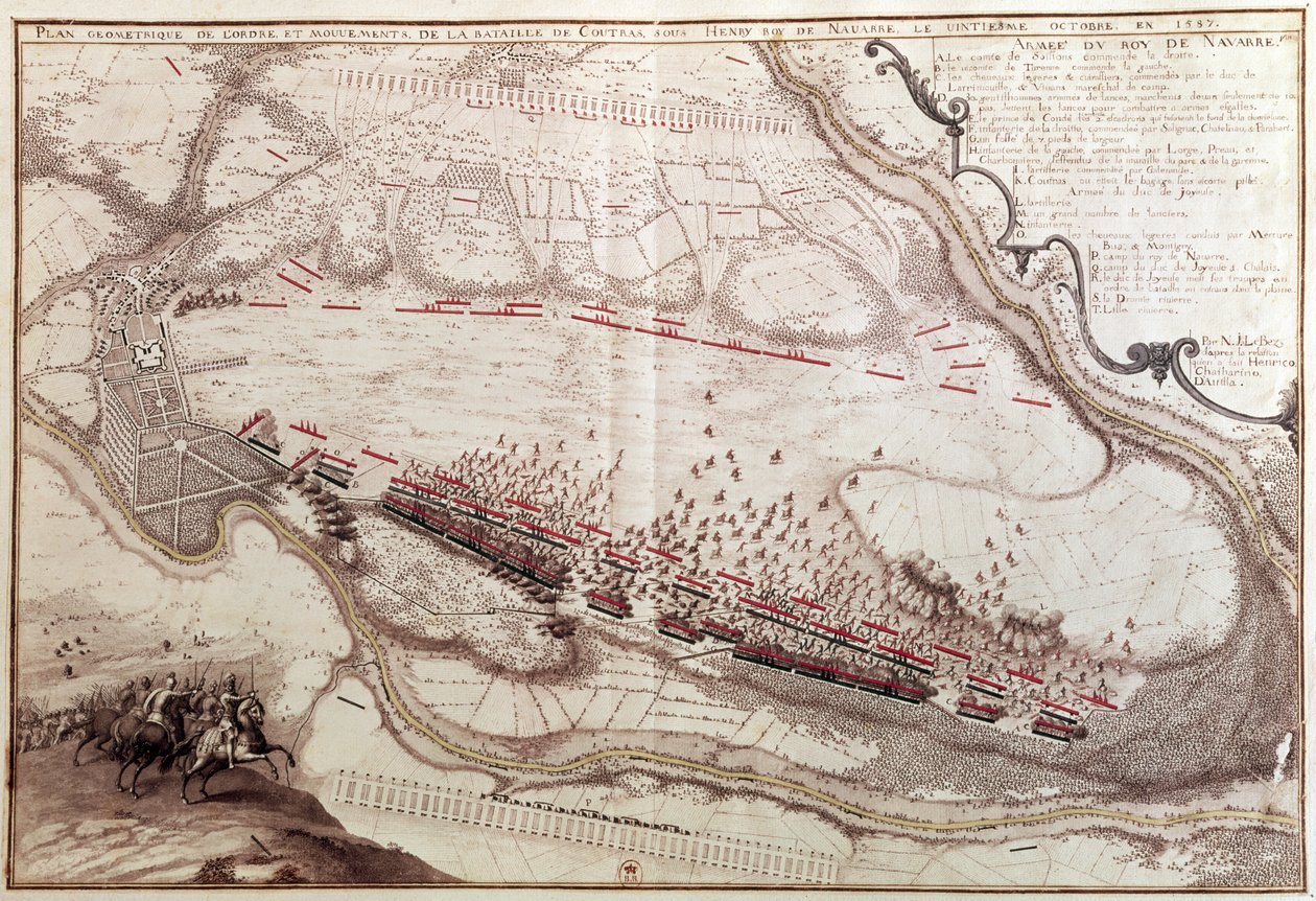 Plan van de Slagorde van Coutras op 8 oktober 1587 door French School