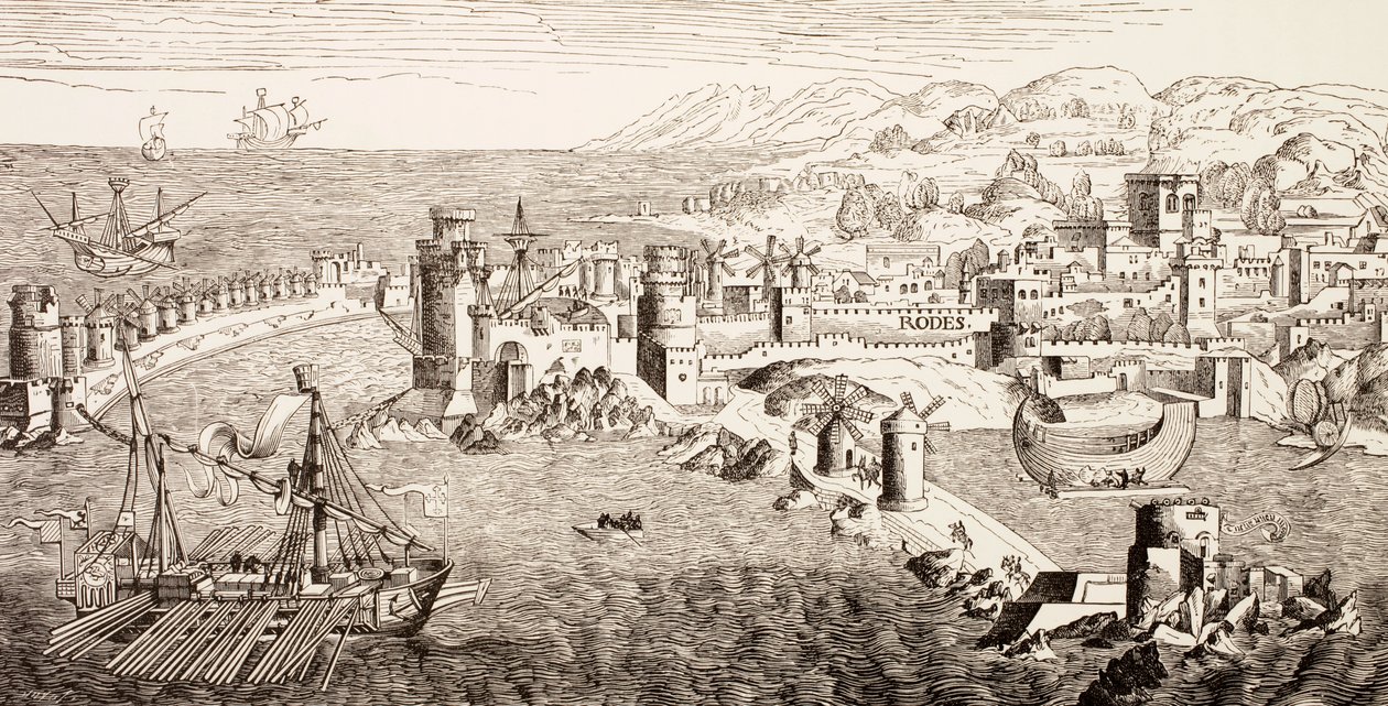 Plan van het eiland Rhodos, Griekenland in de 15e eeuw, uit 