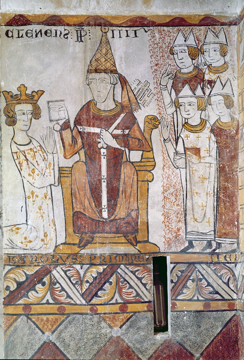 Paus Clemens IV (c.1195-1268) die Karel van Anjou (1226-85) investeert met het Koninkrijk Sicilië, 28 juni 1265 door French School