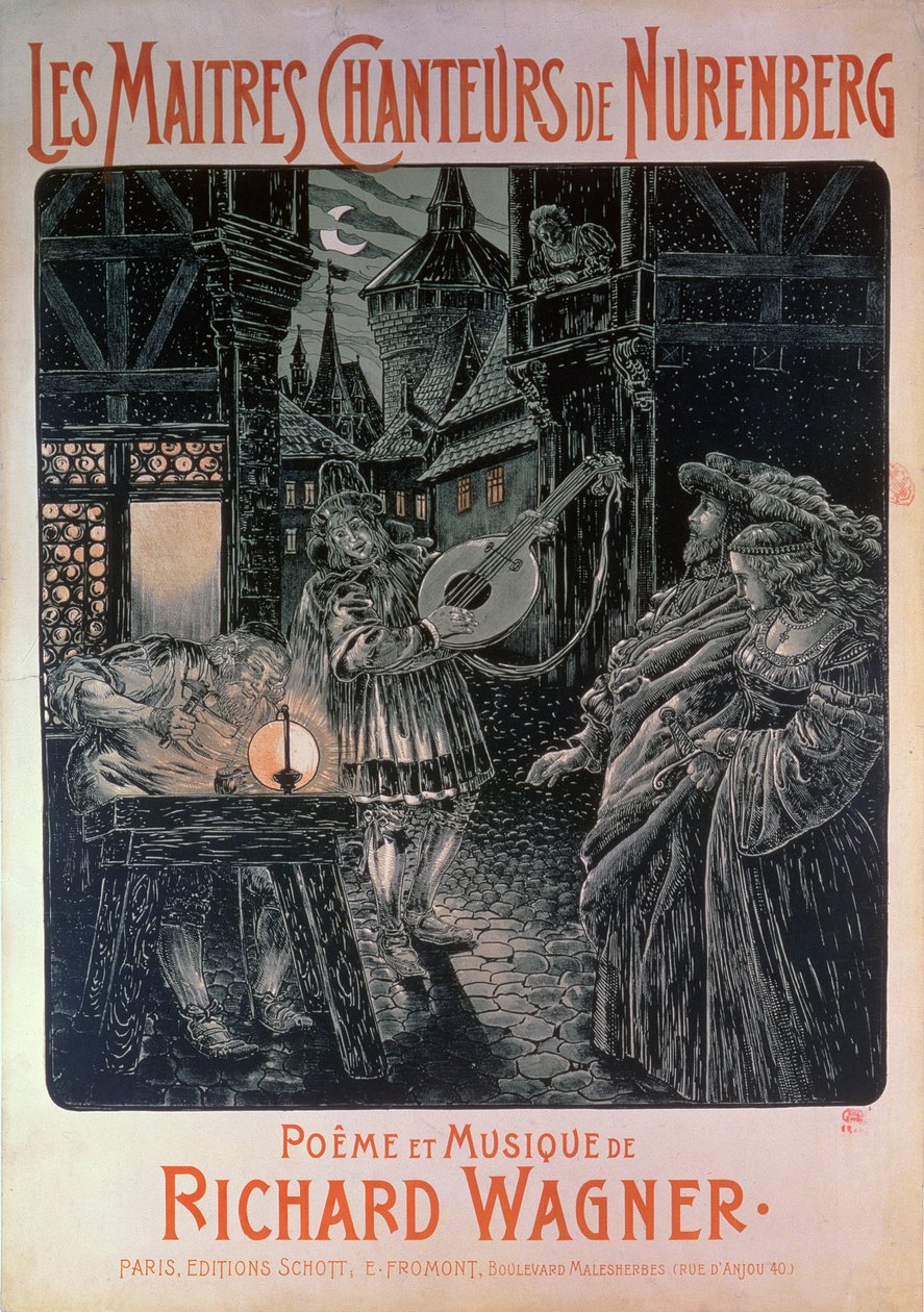 Poster ter promotie van De Meistersingers van Neurenberg, gedicht en muziek door Richard Wagner, 1897 door French School