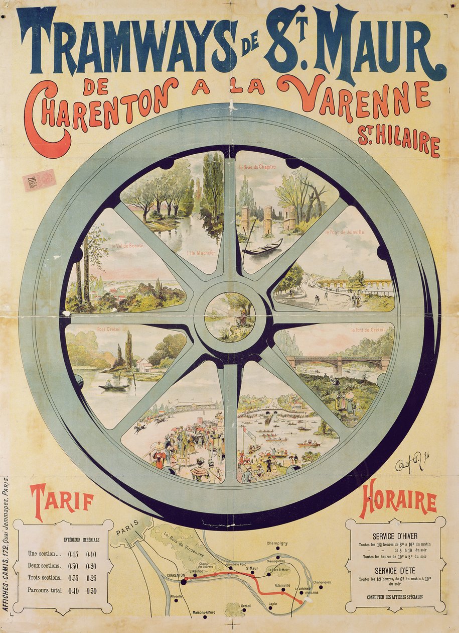 Poster die reclame maakt voor de Tramways de St. Maur van Charenton naar La Varenne-Saint-Hilaire, 1894 door French School