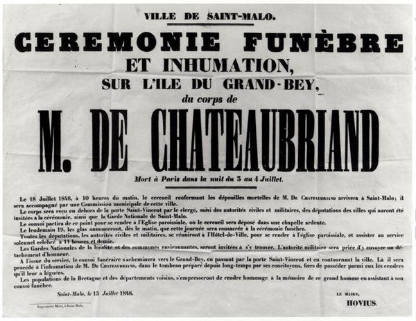 Poster voor de begrafenis van François René de Chateaubriand (1768-1848) in St. Malo, 18 juli 1848 door French School