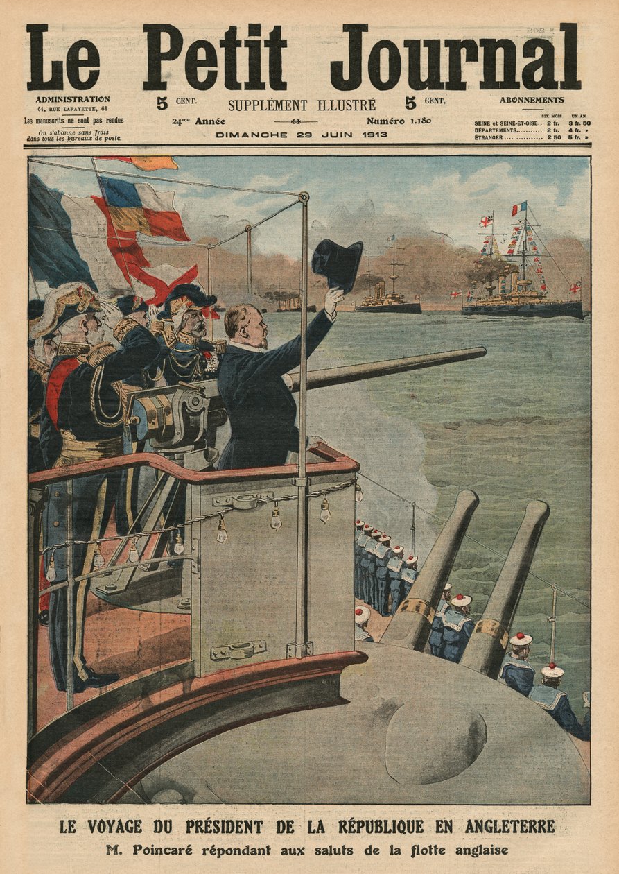 Presidentiële reis van Raymond Poincare naar Engeland, voorpagina illustratie van 