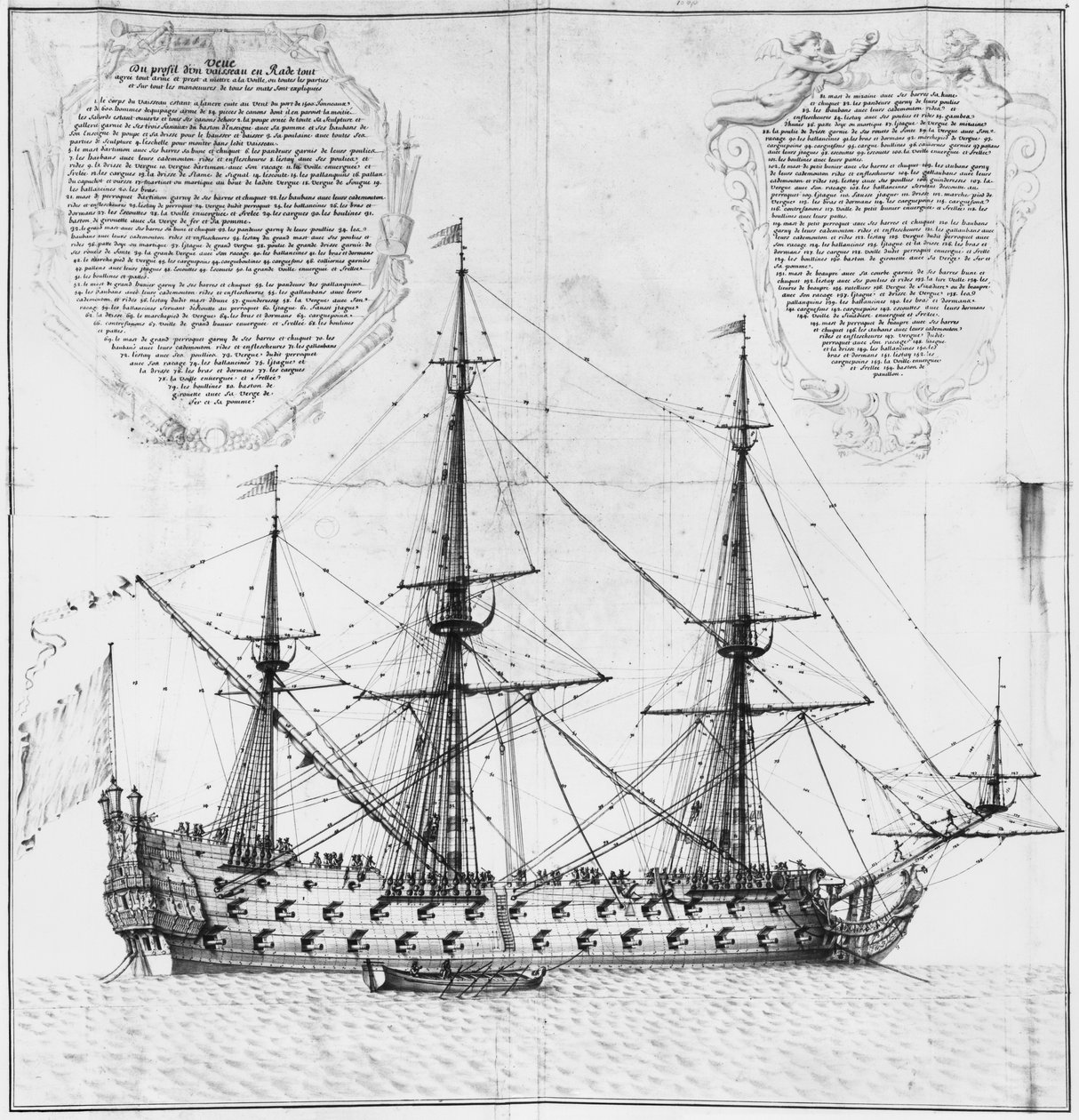 Profiel van een schip in de haven, illustratie uit de 