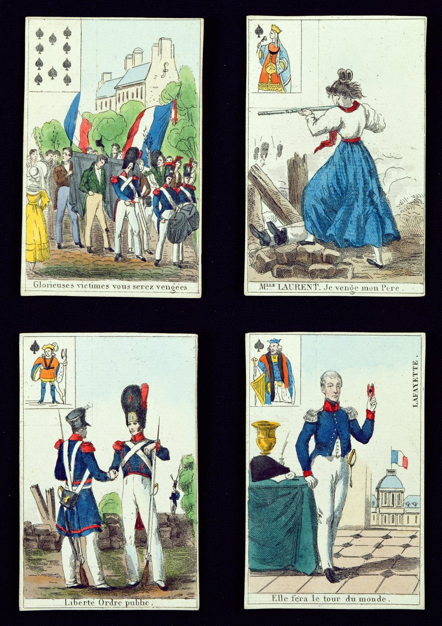 Selectie van speelkaarten met betrekking tot de revolutie van 1830, 1831 door French School
