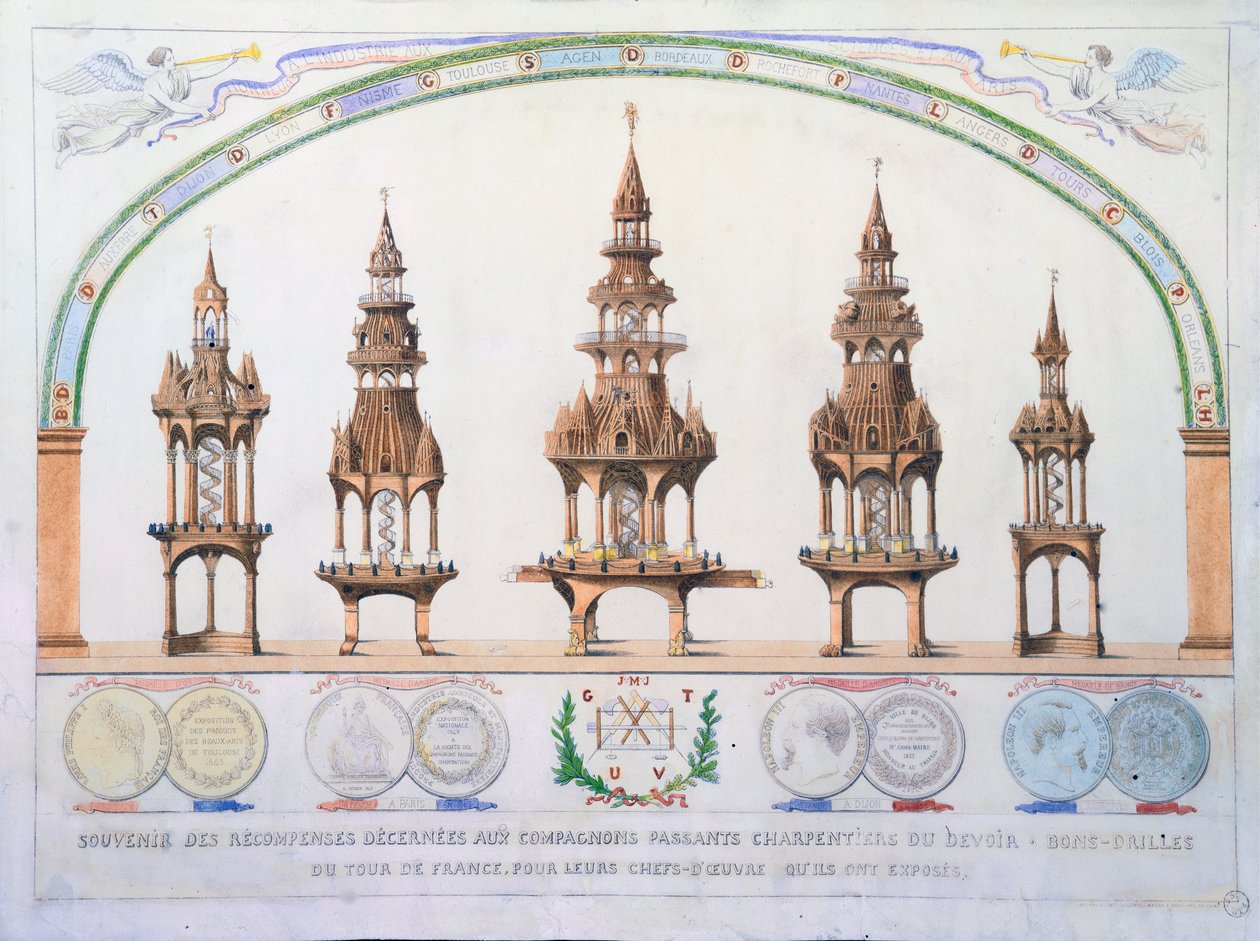 Souvenir van de prijzen die aan de ambachtslieden werden uitgereikt tijdens hun Tour de France door French School