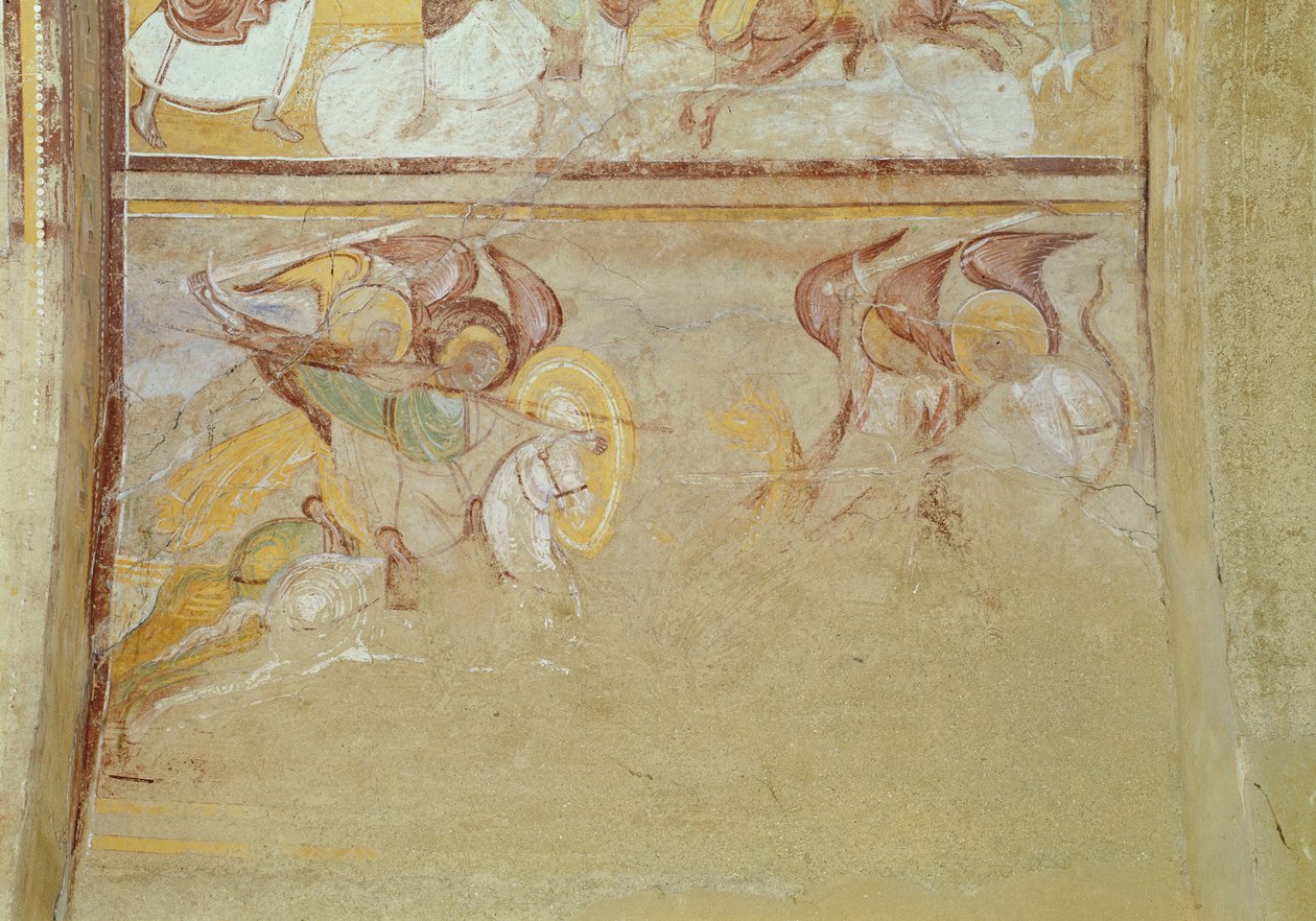 St. Michael en de Engelen die de Draak bevechten, detail van de Apocalyps uit de narthex, c.1100 door French School