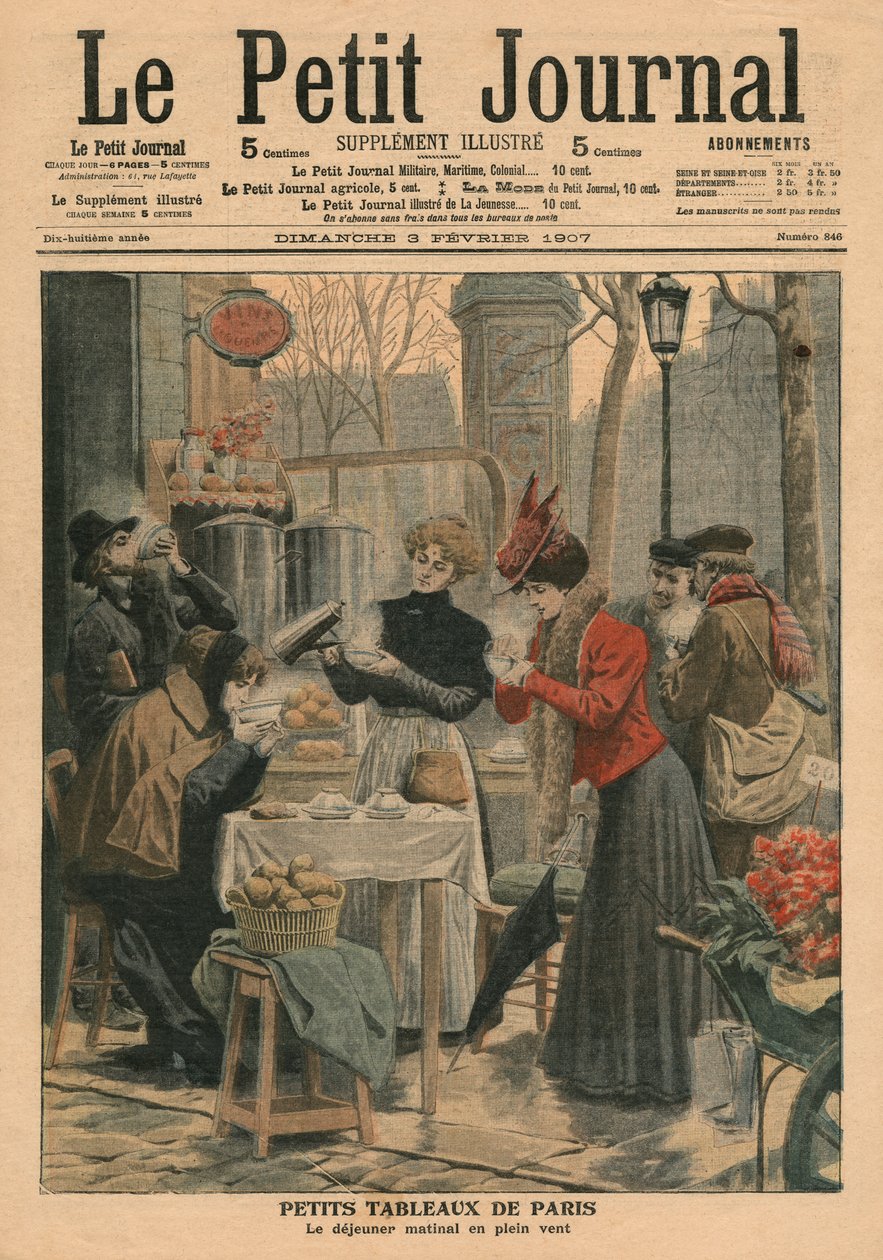 Straatscènes van Parijs, ontbijt in de open lucht, illustratie uit 