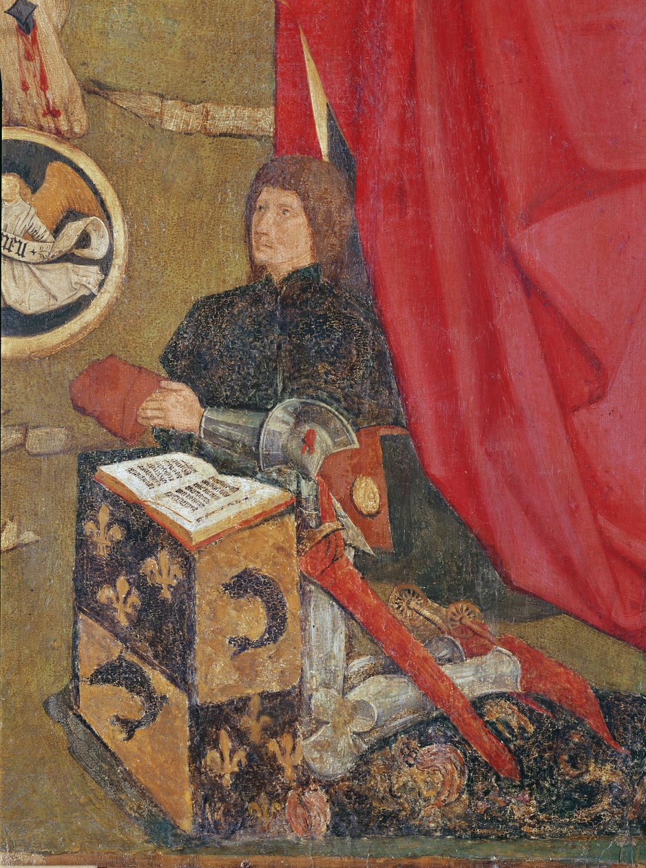 Het kruisbeeld van het Parlement van Toulouse, detail van de Dauphin, de toekomstige Lodewijk XI (1423-83) door French School