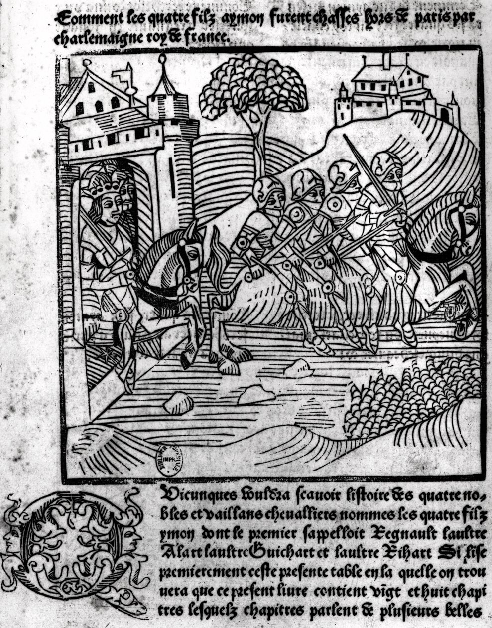 De Vier Zonen van Aymon worden weggejaagd door Karel de Grote, koning van Frankrijk, uit 