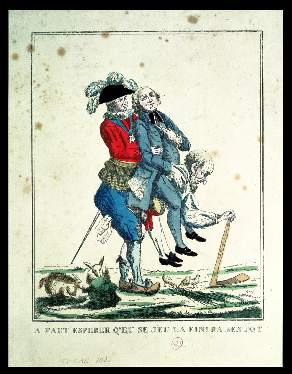Het spel moet snel eindigen, een boer draagt een geestelijke en een edelman, 1789 door French School
