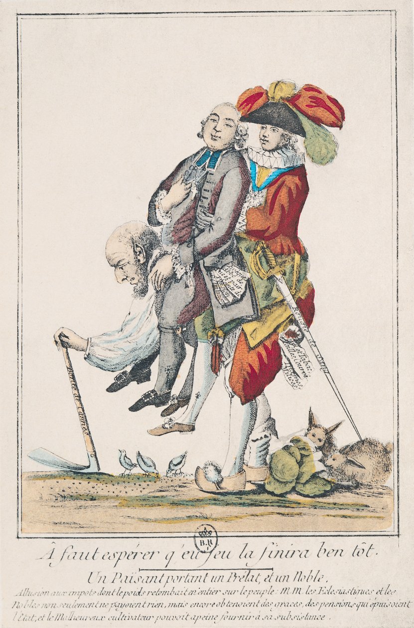Het Spel Moet Snel Eindigen, een Boer die een Geestelijke en een Edelman Draagt, 1789 door French School