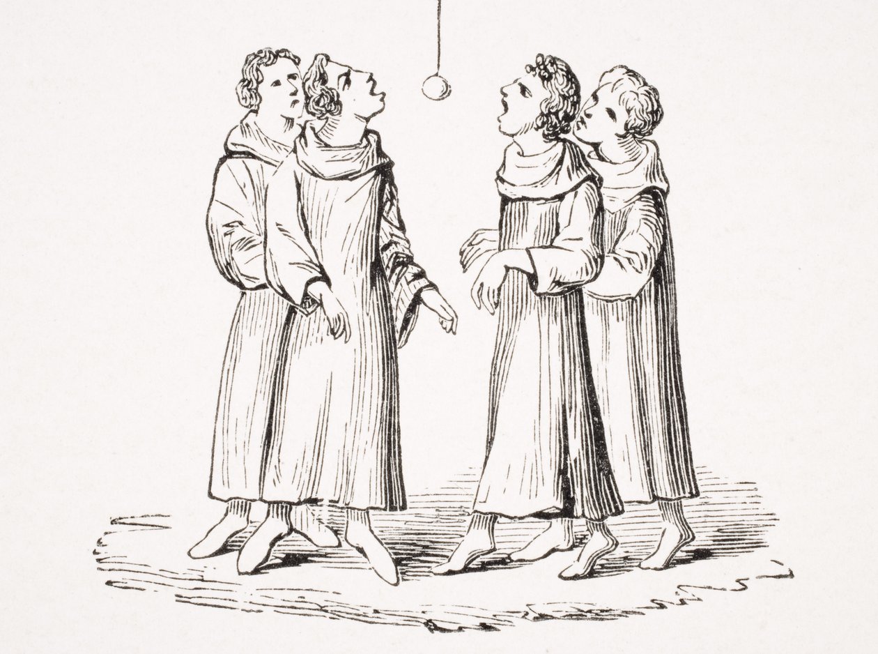Het spel van Bob Apple, of Swinging Apple, reproductie uit een 14e-eeuws manuscript, uit 