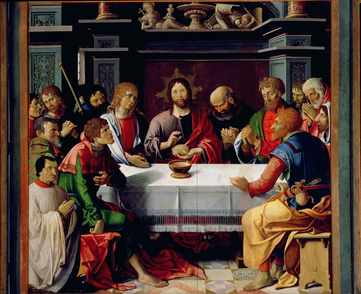 Het Laatste Avondmaal, centraal paneel van het Eucharistie Drieluik, 1515 door French School