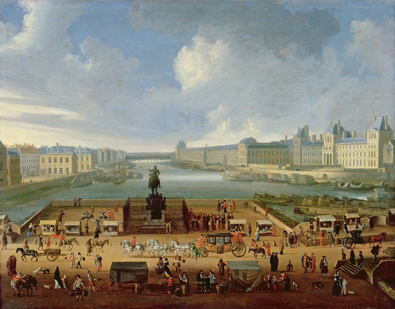 De Seine, het Louvre en het College van de Vier Naties gezien vanaf Pont Neuf, ca. 1665-70 door French School