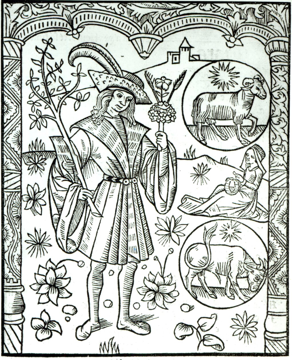 De maand april met de bijbehorende astrologische zonnetekens Ram en Stier door French School