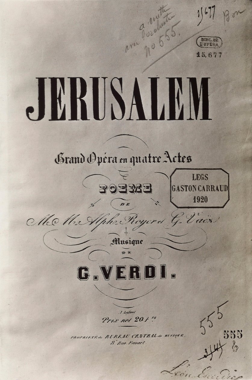Titelpagina van de opera Jeruzalem door French School