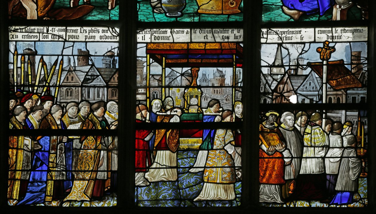 Raam met een processie van het Heilig Sacrament, (detail), 1530 door French School