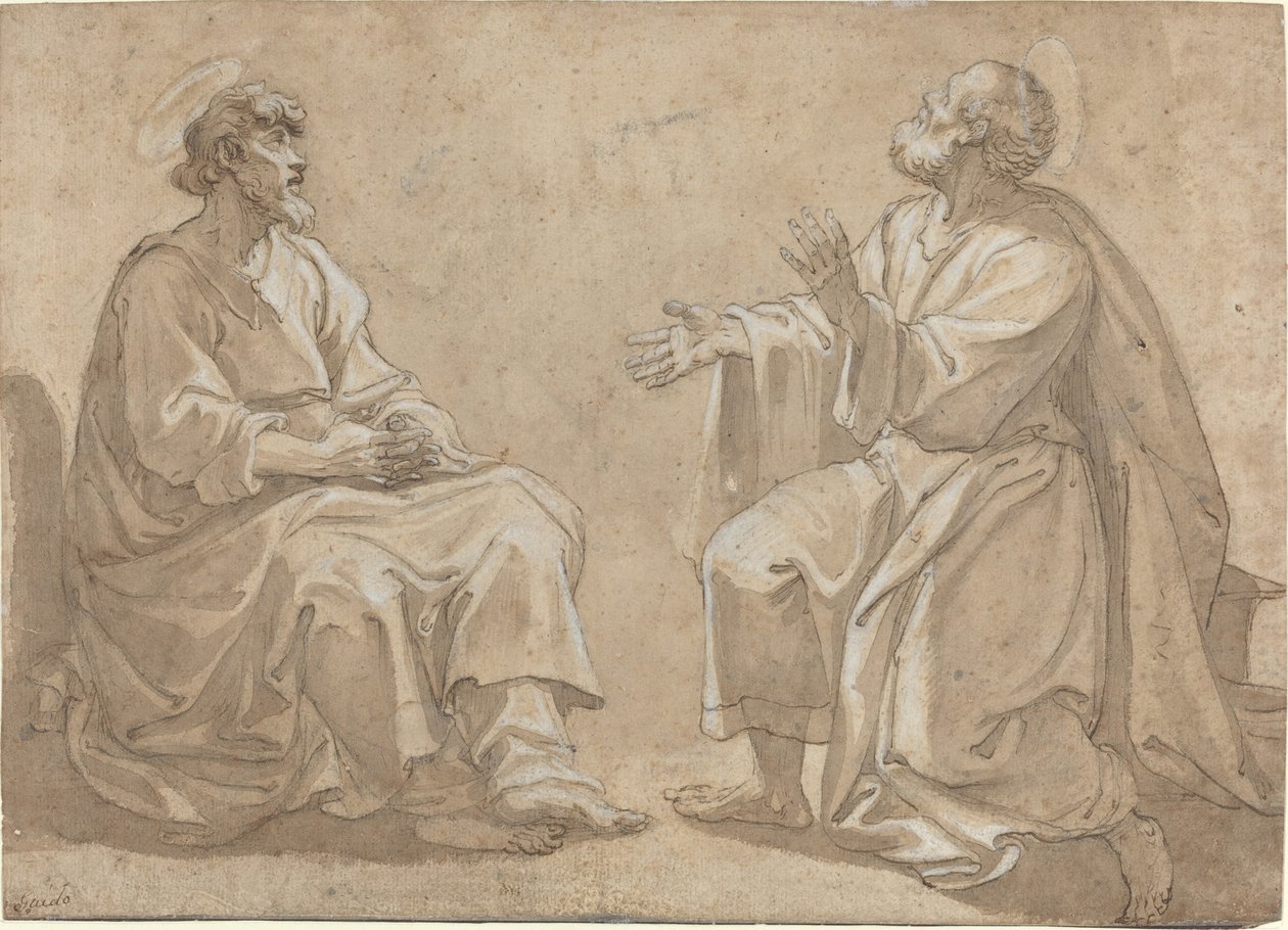 Twee Zittende Heiligen door French 17th Century