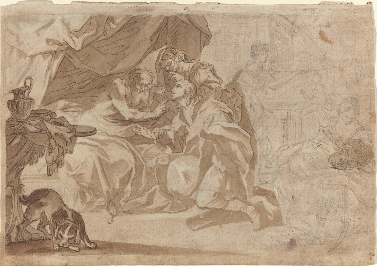 Jacob en Rebecca voor Isaac (recto) door French 18th Century