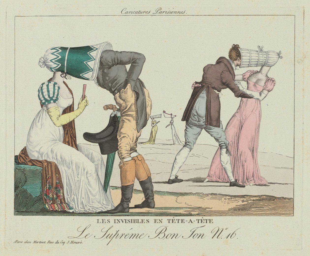 De onzichtbaren tête-à-tête (Tête-à-Tête met Poke Bonnets) door French 19th Century