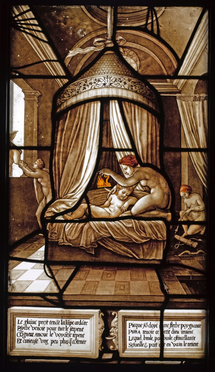 Het verhaal van Psyche Glas-in-loodraam, 1441-1444 door French Master