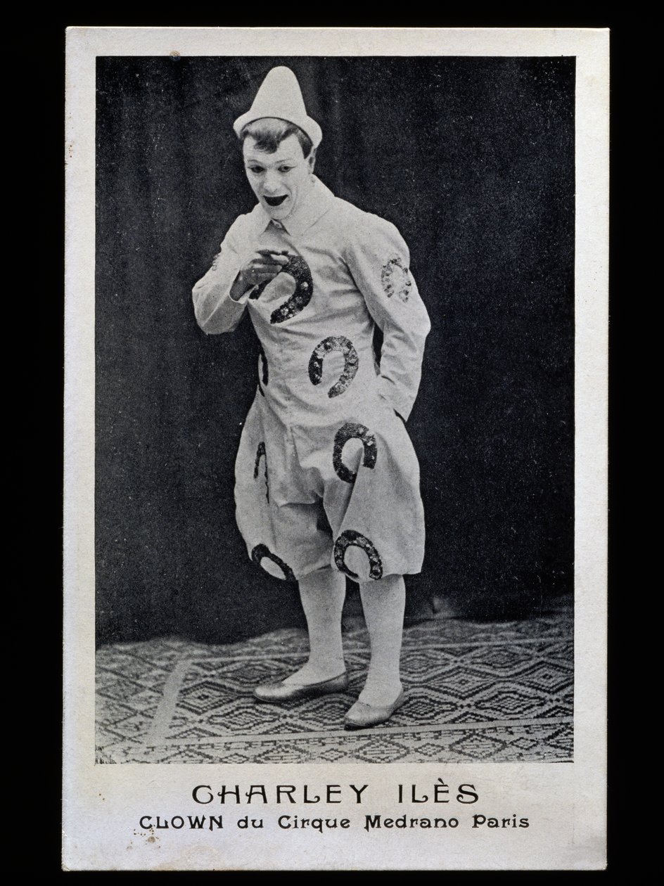 Clown Charley Iles (1876-?) van het Medrano circus in Parijs, circa 1910, ansichtkaart, Frankrijk, 20e eeuw door French Photographer