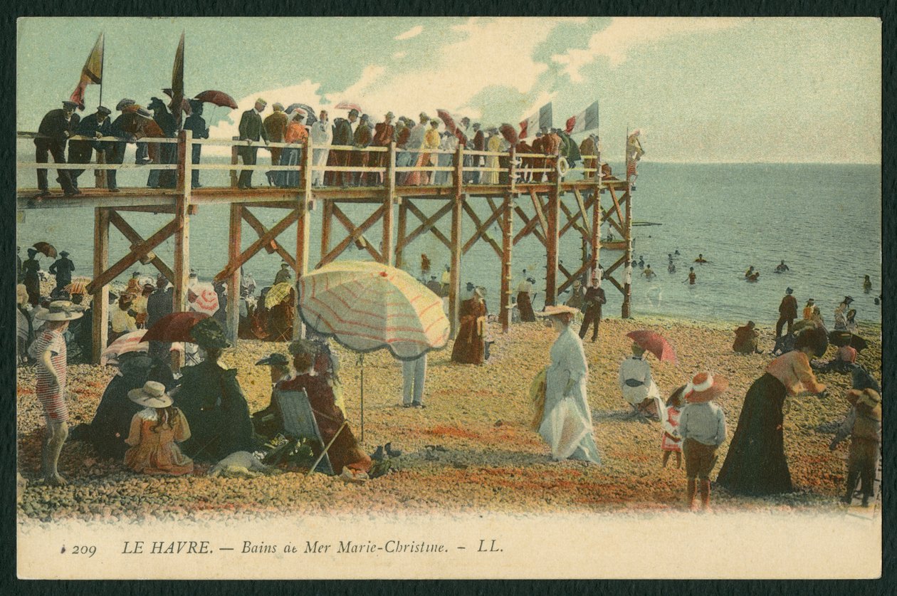 Ansichtkaart met de Baden Marie-Christine in Le Havre, ca.1900 (gekleurd zwart-wit foto) door French Photographer