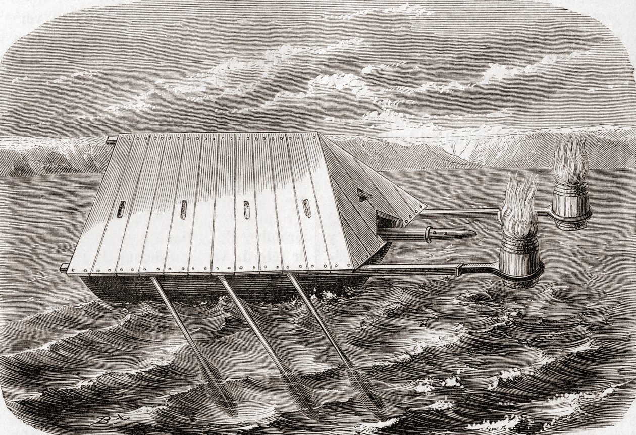 Een Grieks brandschip, naar een tekening in een 13e-eeuws Latijns manuscript, uit Les Merveilles de la Science, gepubliceerd c.1870 (gravure) door French School