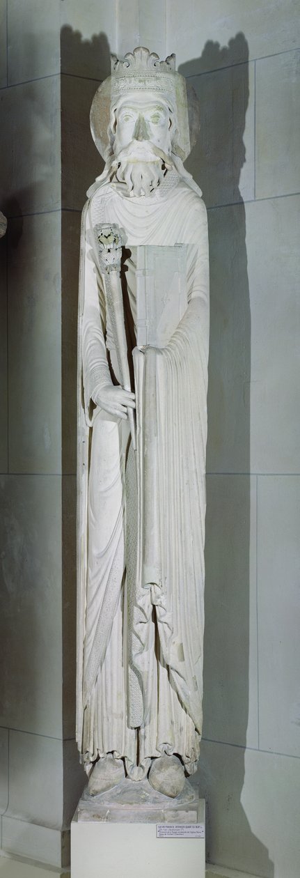 Een koning, mogelijk Salomo, van de westgevel van Notre-Dame de Corbeil, Essonne door French School