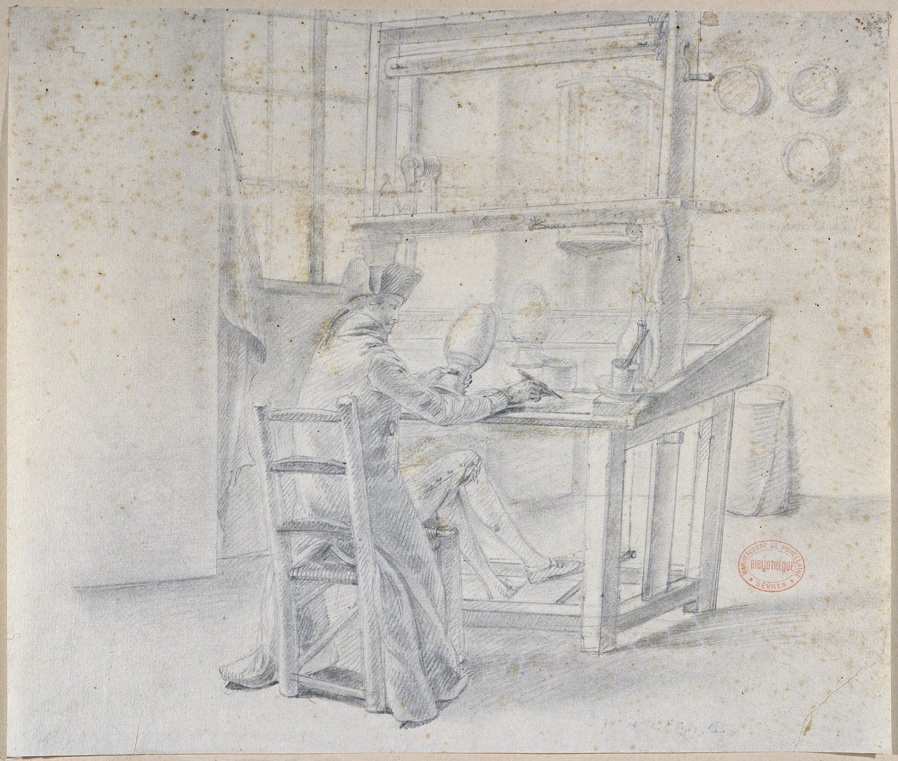 Een porseleinschilder in de Sevres fabriek, ca. 1780 door French School