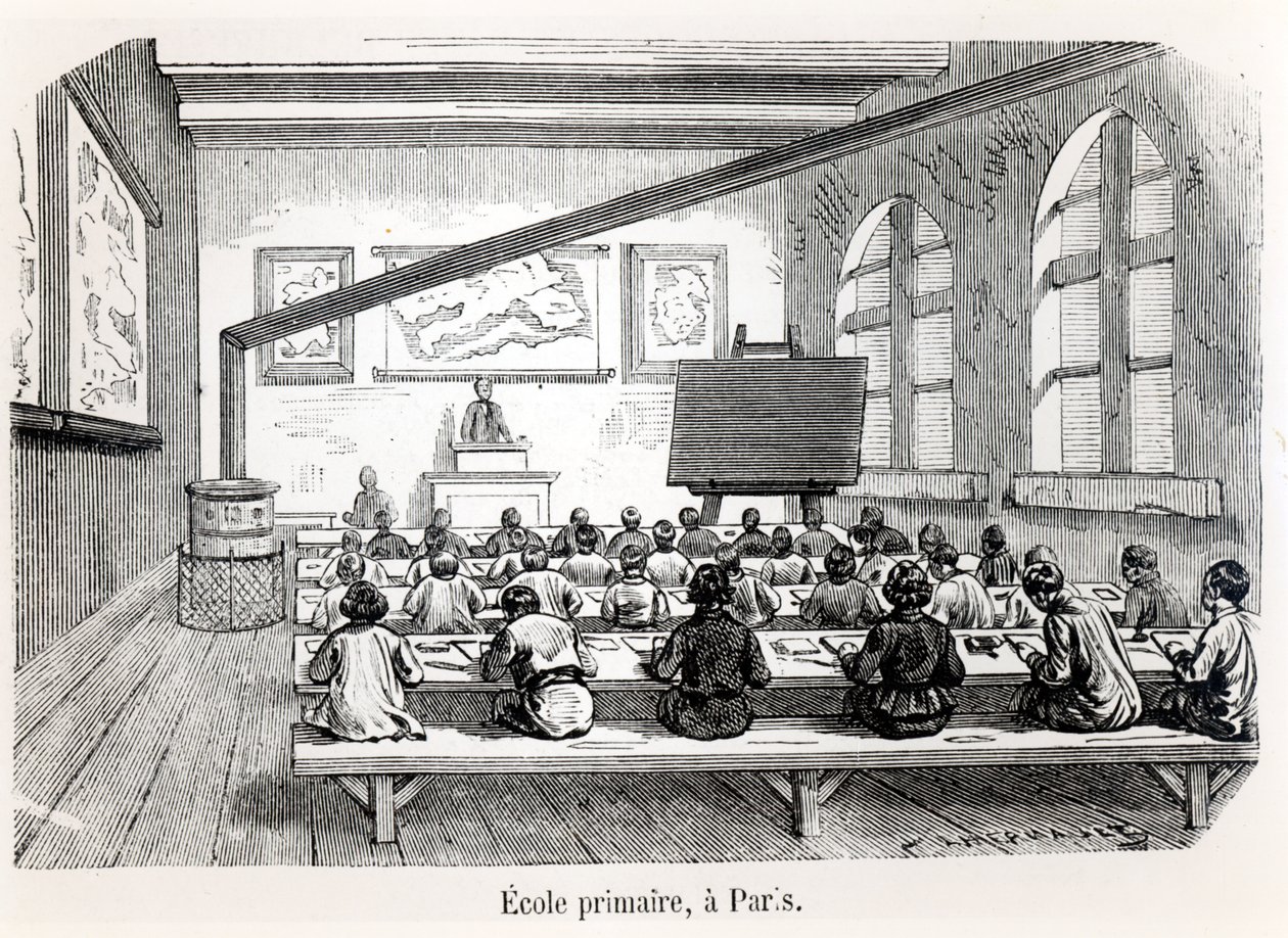 Een basisschool in Parijs, uit Almanach du Magasin Pittoresque, 1975 door French School