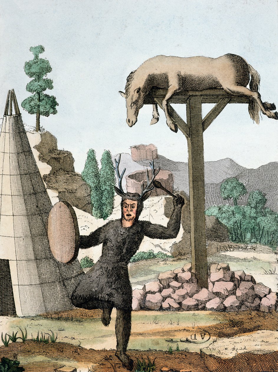 Een Siberische Tataarse sjamaan en begraafplaats, ca.1811 door French School