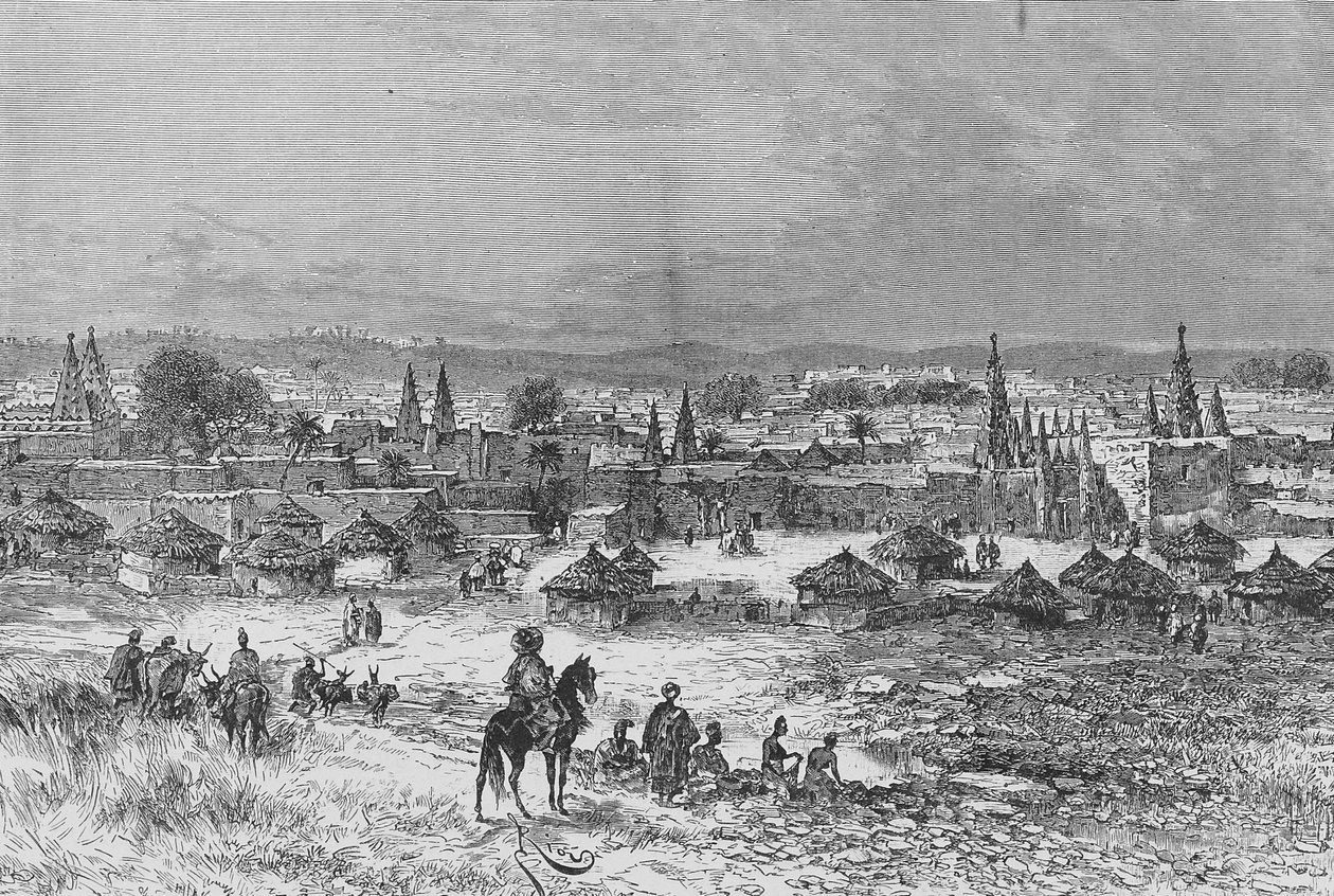 Een Uitzicht op Kong, illustratie uit "Du Niger au Golfe de Guinee...", door Louis Gustave Binger door French School