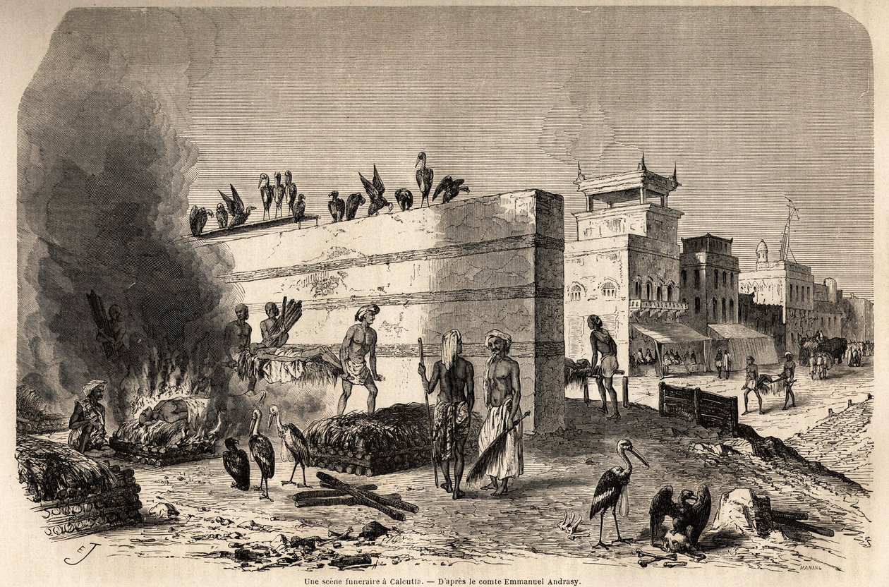 Een begrafenisscène in Calcutta door French School
