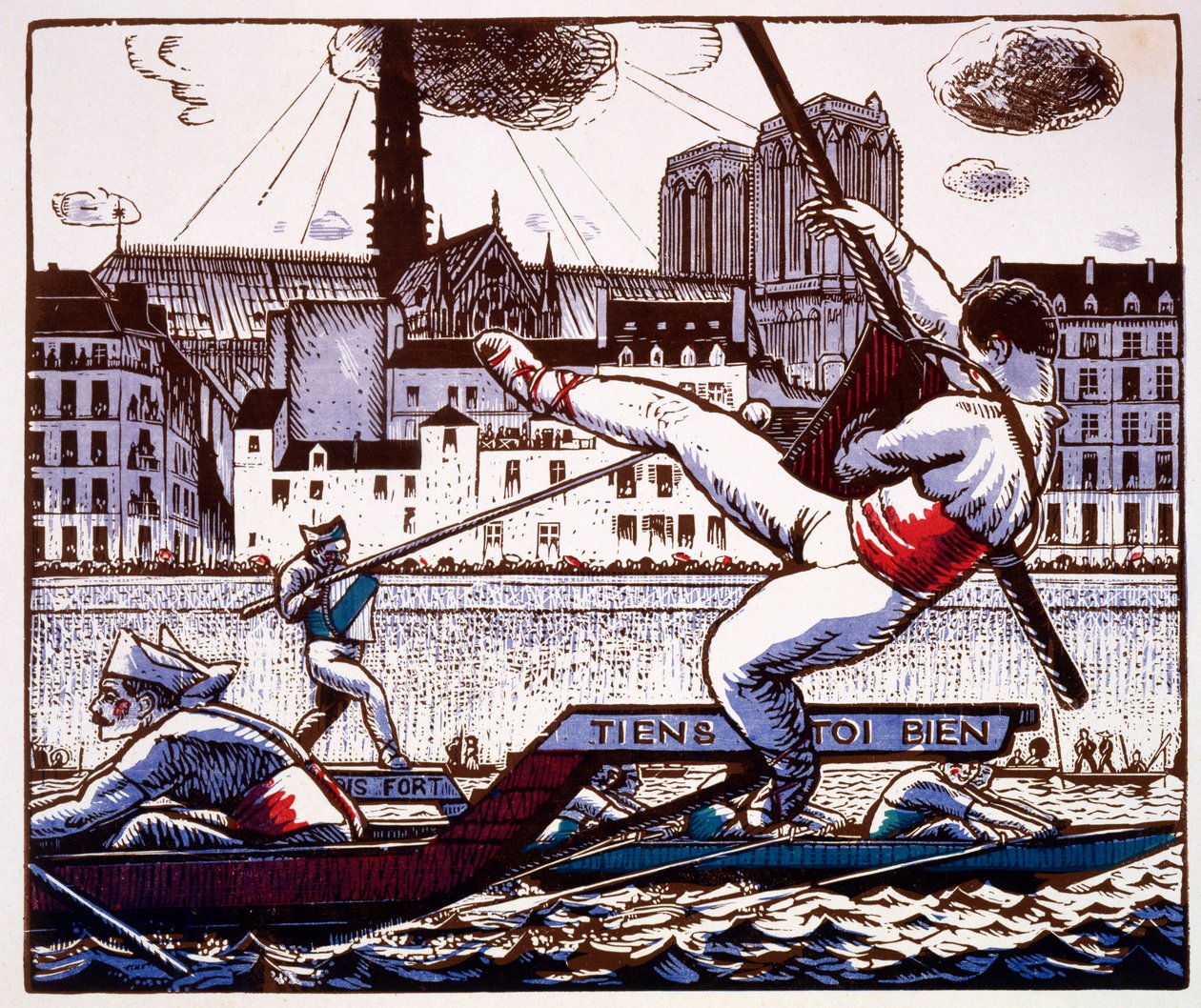 Een steekspel op een rivierfestival aan de Seine, Parijs, ca.1890-1920 door French School