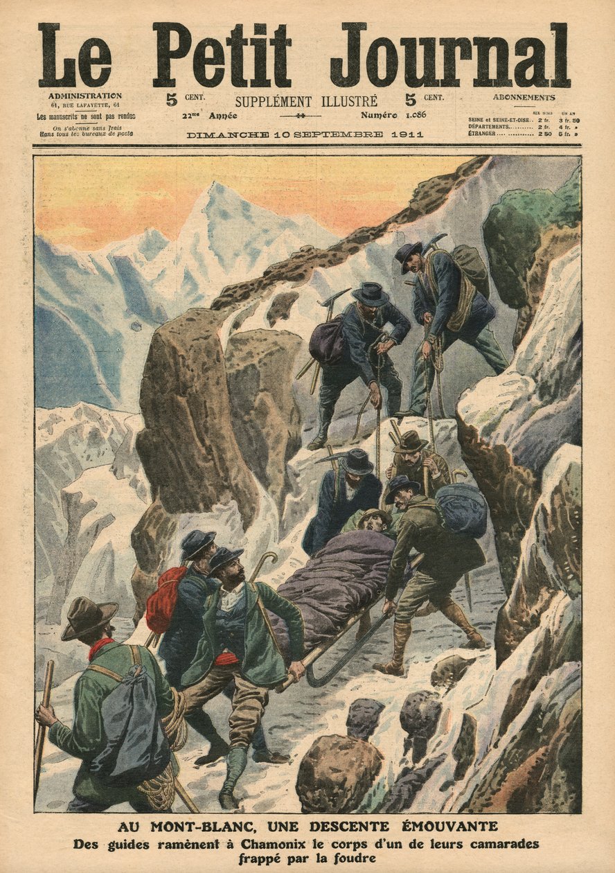 Een bewegende afdaling van de Mont Blanc, illustratie uit 