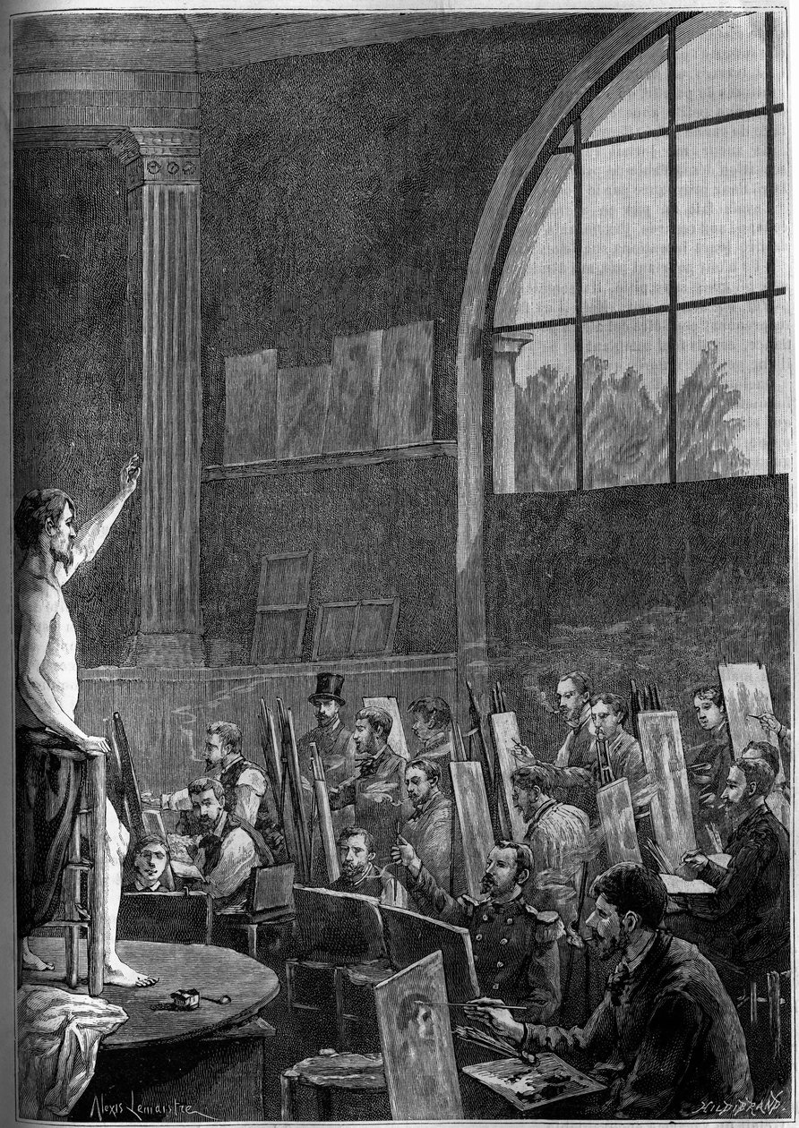 Een posesessie in een kunstenaarsatelier in Parijs. Gravure in het illustere tijdschrift 